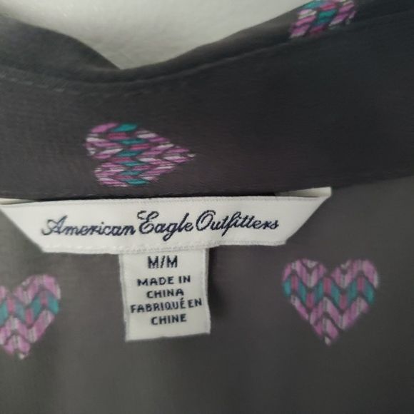 aeo American Eagle Outfitters Grey Gray heart sheer blouse top medium - Picture 4 of 5